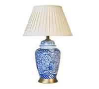 FAZRPIP Lampe De Table en Porcelaine Bleue Et Blanche Chambre Lampe De Chevet Style Chinois Jingdezhen Porcelaine Vase Chambre Lampe De Bureau Tout Cuivre en Céramique Lampe De Table Chinoise