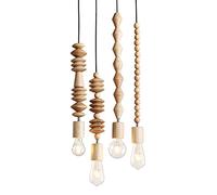 FAZRPIP Mini Suspension en Perles de Bois Antique Rustique Bricolage Lustre en Perles pour Chambre à Coucher, îlot de Cuisine, Chambre de Fille 1 Ensemble 4 pièces Lampe Suspendue en Bois Massif
