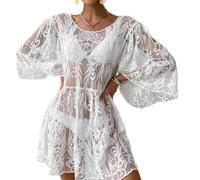 Fazvncv Couverture de plage pratique et élégante en dentelle pour femme avec manches 3/4 cloches en polyester respirant Texture décontractée