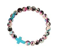 Fazvncv Croix perlée ornée d'une pierre d'impression colorée pour femme à la recherche d'accessoires de foi élégants pour superposition