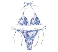 Fazvncv Ensemble de bikinis à bretelles pour femme - Coupe haute - String noué - Taille basse - Laçage