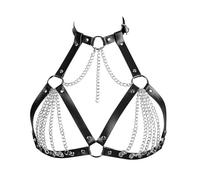 Fazvncv Harnais en cuir avec cage, sangle d'épaule punk, chaîne de poitrine superposée, ceinture pour costume d'Halloween, idéale pour les clubs et les boîtes de nuit