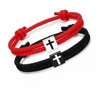 Fazvncv Lot de 2 bracelets réglables avec croix faites à la main pour couples religieux baptême anniversaire couple, taille unique, Comme décrit