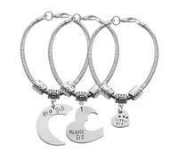 Fazvncv Lot de 3 bracelets d'amitié réglables en forme de cœur pour femme symbolisant le grand milieu et la petite sœur