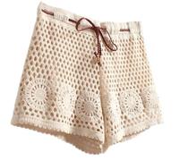 Fazvncv Short en dentelle et crochet creux pour femme avec cordon de serrage taille haute
