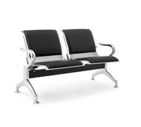 FBasic Banc 2 places acier 125x71x78H argenté pour salle d'attente | Avec coussin pour siège et dossier NOIR | Banc avec accoudoirs