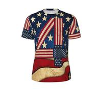 FBGHHTY 4th of July Patriotic Flag Print Comfortable Summer Men T-Shirt Manches Courtes Respirant Athlétique Gym Sportswear, Noir , XS