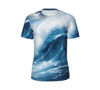 FBGHHTY Big Ocean Wave Hd Impression Confortable d'été Hommes T-shirt à manches courtes Respirant Athlétique Gym Vêtements de sport, Noir , M