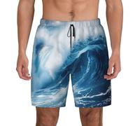 FBGHHTY Big Ocean Wave Short de bain pratique pour homme Imprimé HD Respirant Léger Doux pour la peau, Noir , M