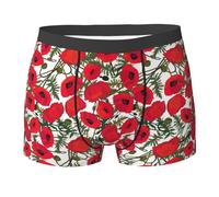 Fbghhty Boxer respirant et extensible pour homme avec motif de coquelicot et tissu évacuant l'humidité pour plus de confort, Noir , M