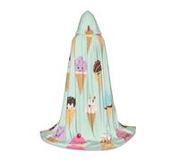 FBGHHTY Cape à capuche imprimée de cônes de crème glacée pour cosplay, festival, carnaval, événements, aventures en plein air