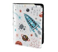 FBGHHTY Étui portefeuille élégant pour passeport de voyage pour homme et femme avec imprimé fusées de dessin animé 14 cm