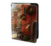 FBGHHTY Étui portefeuille élégant pour passeport de voyage pour homme et femme Motif rue italienne 14 cm