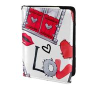 FBGHHTY Étui portefeuille élégant pour passeport et documents de voyage Motif cœurs rouges et lèvres d'amour 14 cm
