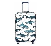 Fbghhty Housse de protection élastique universelle pour valise, motif requin avec différents gestes imprimés, étanche, anti-poussière, blanc, XL, Organiseur de sac