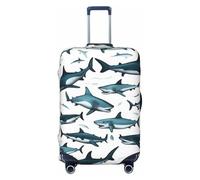 Fbghhty Housse de protection universelle pour valise, motif requin avec différents gestes imprimés, élastique, lavable, housse de protection pour bagages, Noir , XL