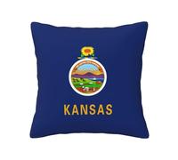 FBGHHTY Housses de coussin carrées douces et douces pour la peau - Imprimé drapeau de l'État du Kansas - Décoration pour chambre à coucher, canapé, toutes saisons