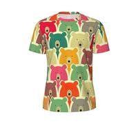FBGHHTY Imprimé Ours Coloré Confortable D'été Hommes T-shirt À Manches Courtes Respirant Athlétique Gym Sportswear, Noir , S