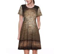Fbghhty Lights hit The Brick Wall Print Polyvalente Robe d'été décontractée à manches courtes et col rond pour femme, Noir , XXL
