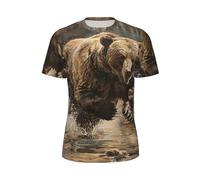 FBGHHTY Ours Running Imprimé Confortable D'été Hommes T-shirt à Manches Courtes Respirant Athlétique Gym Sportswear, Noir , S
