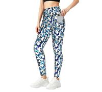 FBGHHTY Pantalon de yoga ample extensible respirant et décontracté avec imprimé papillons bleus pour femme, Noir , XXL