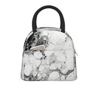 FBGHHTY Sac à déjeuner isotherme avec imprimé marbre noir et blanc, étanche, réutilisable, pour le travail, l'école, le pique-nique, les étudiants