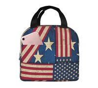 FBGHHTY Sac à déjeuner réutilisable avec imprimé drapeau patriotique du 4 juillet pour garder les aliments au chaud pour l'école, les pique-niques, adultes et enfants