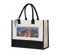 Fbghhty Sac fourre-tout en toile écologique avec impression photo de ville, cadeau pour femme, grande capacité, voyage, école, bureau
