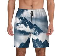 FBGHHTY Short de bain pratique pour homme avec imprimé paysage avec montagnes et nuages, respirant, léger, doux pour la peau, Noir , XL