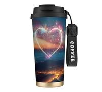 FBGHHTY Tasse à café en acier inoxydable avec imprimé cœur et étoile filante pour la maison, le bureau, l'extérieur, le camping