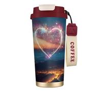 FBGHHTY Tasse à café en acier inoxydable avec imprimé cœur et étoile filante pour la maison, le bureau, l'extérieur, le camping