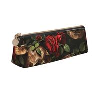 FBGHHTY Trousse à crayons avec motif tête de mort et rose rouge - Grande capacité - Pochette triangulaire pour l'école ou l'université