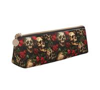 FBGHHTY Trousse à crayons avec motif tête de mort et rose rouge - Grande capacité - Pochette triangulaire pour l'école ou l'université