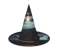FBGHHTY UFO At Night Print Chapeau de sorcière unisexe pliable pour carnaval, bal masqué et événements cosplay
