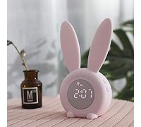 FBGood Réveil lumière - Réveil Mignon de Lapin Lampe de Chevet Night Light Lampe Horloge Électronique de Bande Dessinée Créatrice Menée Numérique Snooze (Rose)