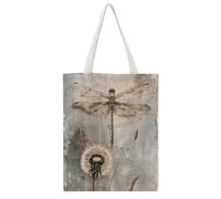FBGUYRTI Libellule And Dandelion Hush 03 Sac fourre-tout en toile tendance réutilisable Sac à bandoulière pour femme Sac à main décontracté pour les excursions 38 x 46 cm