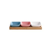 FBHDKJNFG Petits bols à sauce en céramique Multicolor Ceramic 3 Compartment Dip Bowls Tray For Soy, Ketchup, BBQ, Snacks, Desserts(Blue+pink+white)