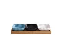 FBHDKJNFG Petits bols à sauce en céramique Multicolor Ceramic 3 Compartment Dip Bowls Tray For Soy, Ketchup, BBQ, Snacks, Desserts(Blue+black+white)