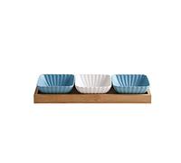 FBHDKJNFG Petits bols à sauce en céramique Multicolor Ceramic 3 Compartment Dip Bowls Tray For Soy, Ketchup, BBQ, Snacks, Desserts(Blue+white+blue)