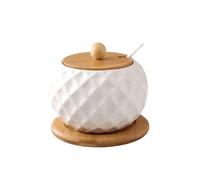 FBHDKJNFG Petits bols à sauce en céramique White Ceramic Seasoning Jars With Wooden Lids Salt Shakers Canister Spoon Set Sugar Box