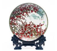 FBHFSUIEF Assiettes décoratives Chinoises en céramique, Assiettes suspendues, Assiette Suspendue décorative Porcelaine de Jingdezhen 26 cm, Couleur Prune Pastel