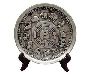 FBHFSUIEF Assiettes décoratives Chinoises en céramique, Assiettes suspendues, Cera décorative 14,8 cm Que la Collection Argent tibétain Douze plaques du Zodiaque Ornements de décoration for Maison