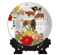 FBHFSUIEF Assiettes décoratives Chinoises en céramique, Assiettes suspendues, décorative 10,2 Pouces Motif créatif de Pivoine et bétail for Salon Maison