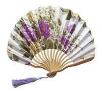FBHFSUIEF Éventail à main pliable - de danse en tissu fleurs style classique Beige vintage d'été for chinoise Nouvel éventail décoratif(H)