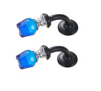 FBHFSUIEF Lot de 2 poignées tiroir chambre à coucher trou simple et double, en verre multicolore, cristal rose(Black Blue,Single hole)