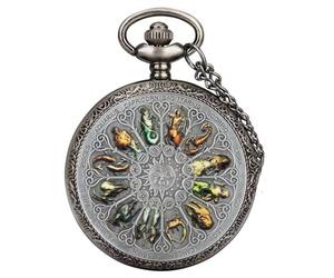 FBHFSUIEF Montre de Poche, Montre de Poche en Forme Goutte d'eau, Douze Constellations, Couleur Caoutchouc, rétro, civilisation Maya, Suspendue avec chaîne