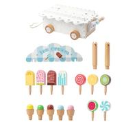 Fbinys Wooden Ice Cream Cart, Pretend Play Ice Cream Shop, Imaginative Toy Set with Accessories, Kids Role Play Kitchen, Grocery & Restaurant Toy, Gift for Birthday Party Picnic