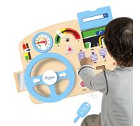 Fbinys Wooden Steering Wheel, Learning Toy, 13.58x9.45in Simulation Driving Board, Early Education Toy, Car Steering Wheel with Sensory Features, Motor Skill Development Game for Kids