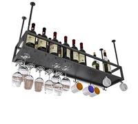 FBITE Meuble de Bar Suspendu au Plafond Porte-Bouteilles de Vin Mural au Plafond, Art du Fer Suspendu Porte-Verre à Vin à Hauteur Réglable pour Bars Cuisines Décoration Étagère de Rangement, Noir