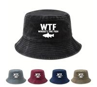 FBKKFCL Chapeau de pêcheur en Plein air Masculin et féminin imprimé OÙ EST Le Poisson, Chapeau de Soleil léger, Chapeau de Camping pour Les Loisirs et Seau.